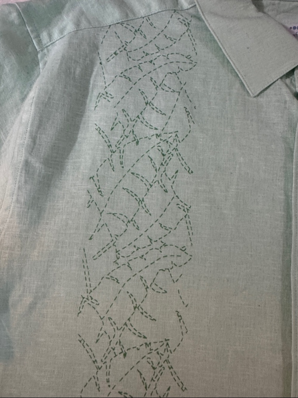 Men's Resort Short-Sleeve Embroidered Like Design Cuban Shirt - Light Mint
